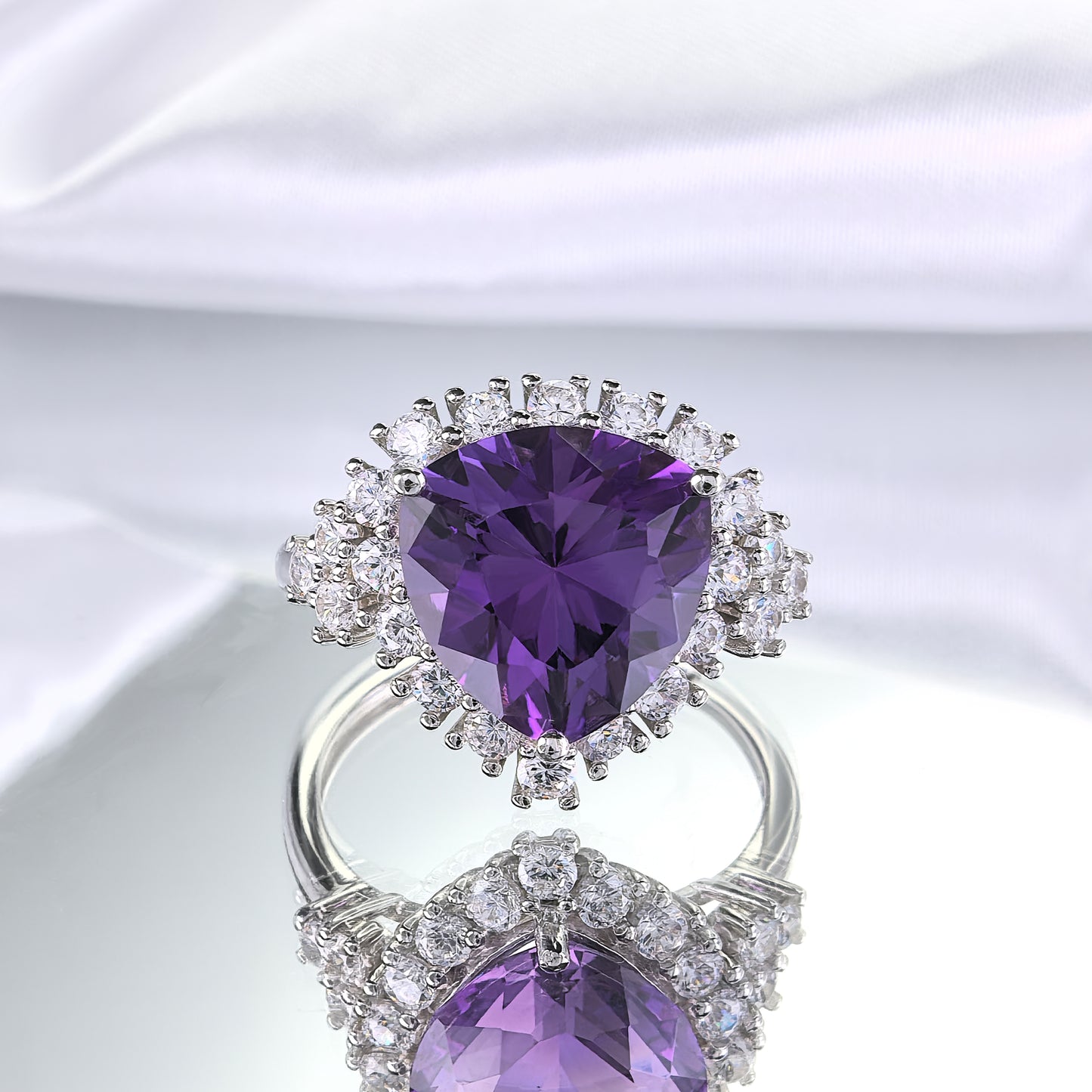 Unique Rhodium Plated 925 Silver Natural Amethyst Ring