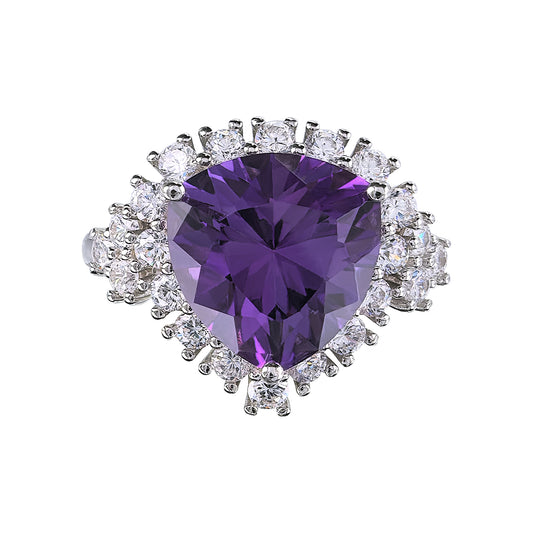Unique Rhodium Plated 925 Silver Natural Amethyst Ring