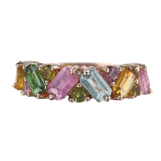 Unique Rose Gold Plated Silver 925 Jewelry Natural Tourmaline Ring