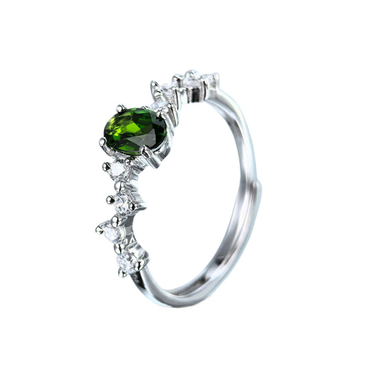 925 Silver Rhodium Plated Jewelry Exquisite Natural Diopside Gemstone Ring