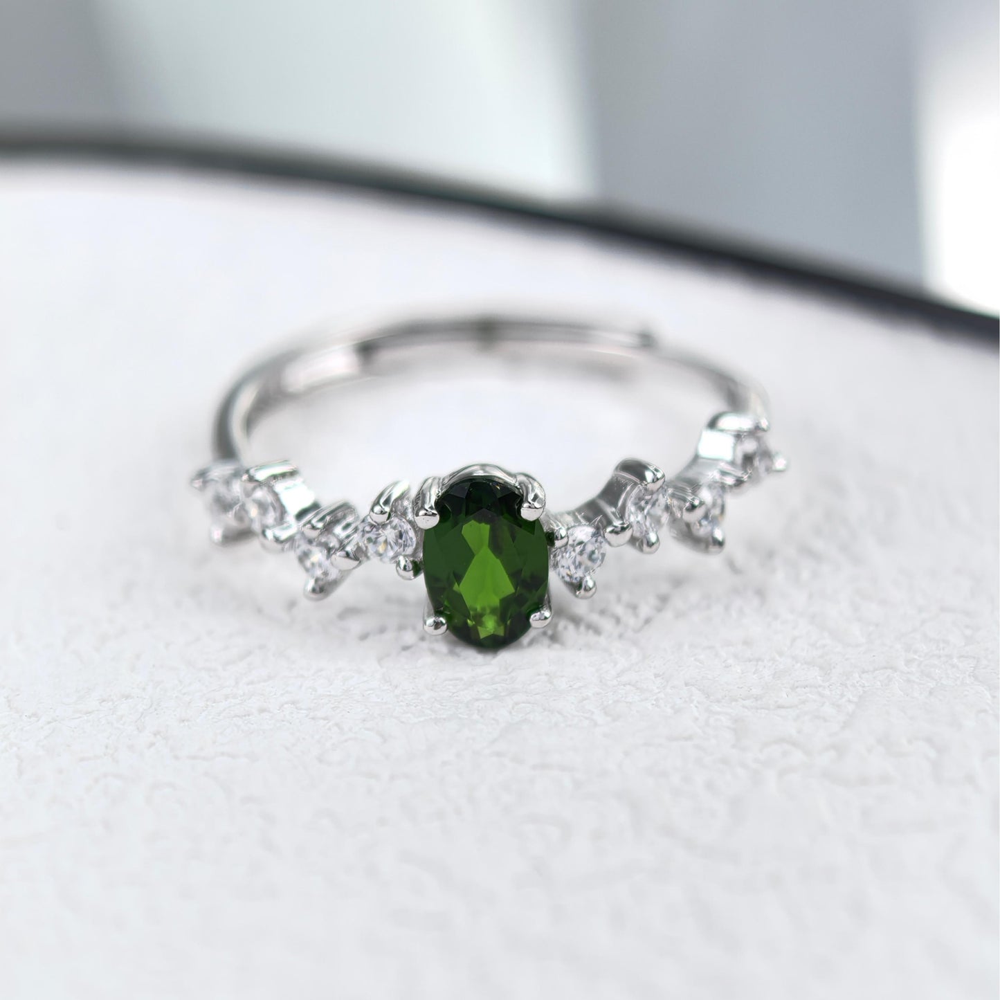925 Silver Rhodium Plated Jewelry Exquisite Natural Diopside Gemstone Ring