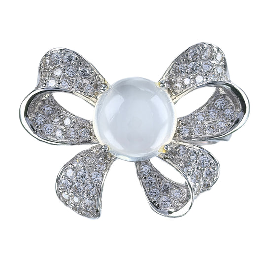 Romantic Rhodium Plated Silver 925 Jewelry Natural Moonstone Bow Ring