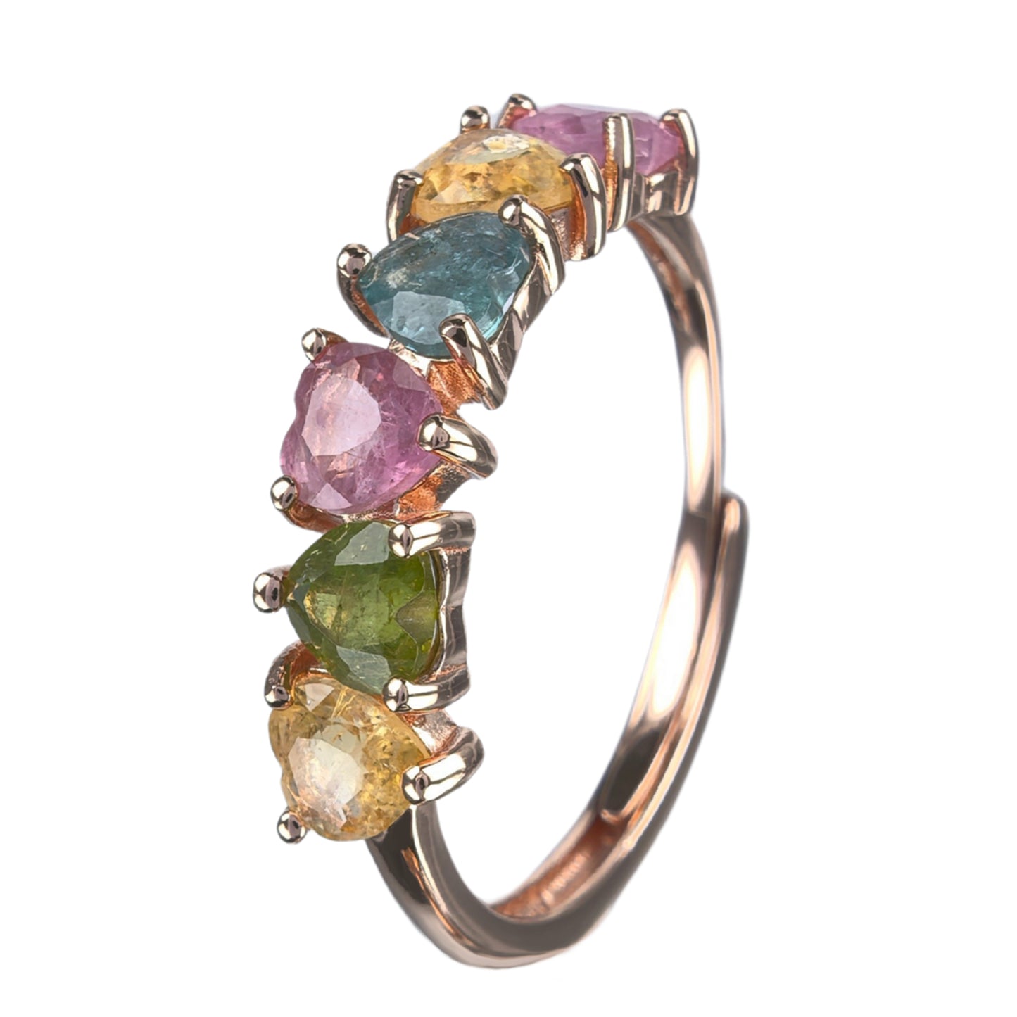 Charming Rose Gold Plated Silver 925 Jewelry Natural Tourmaline Ring