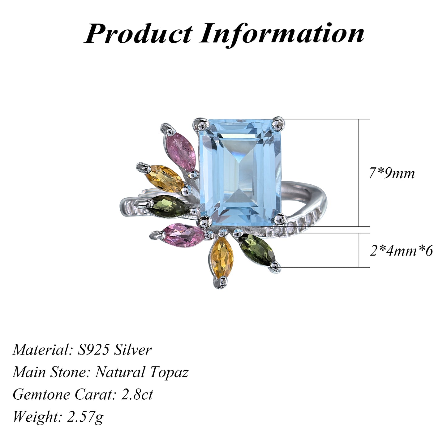 Gorgeous Rhodium Plated Sterling Silver 925 Natural Sky Blue Topaz Ring