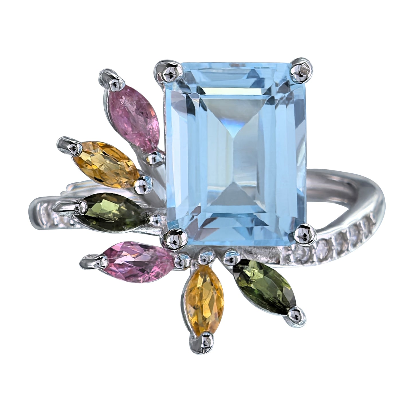 Gorgeous Rhodium Plated Sterling Silver 925 Natural Sky Blue Topaz Ring