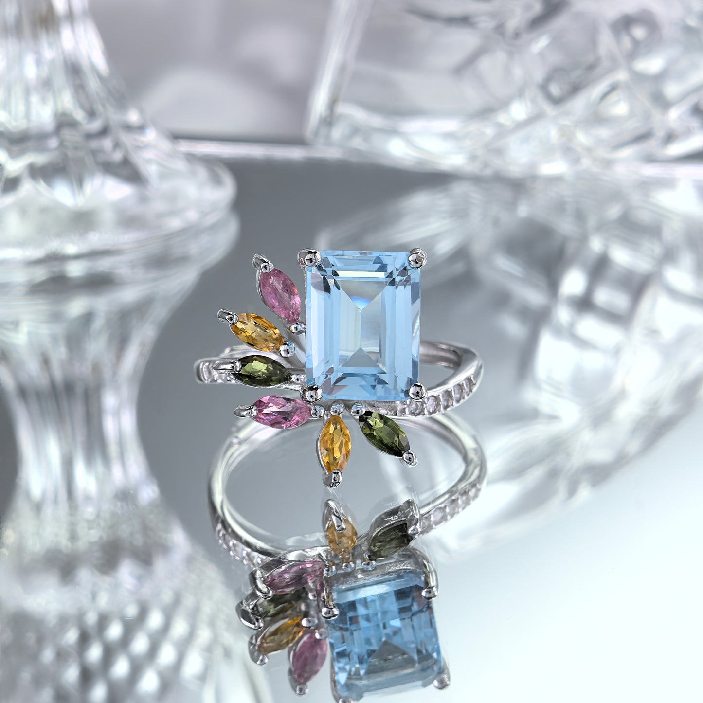 Gorgeous Rhodium Plated Sterling Silver 925 Natural Sky Blue Topaz Ring