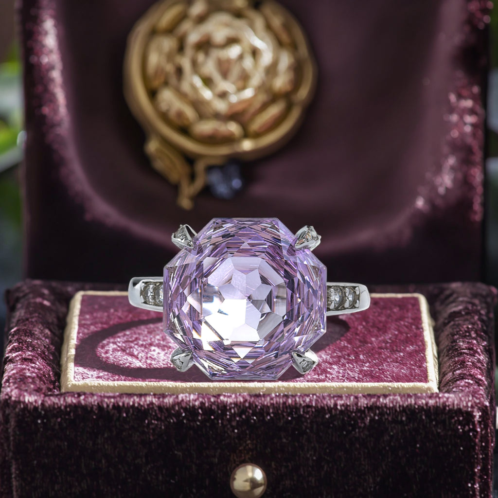 Exquisite 925 Sterling Silver Rose Cut Natural Lavender Amethyst Ring
