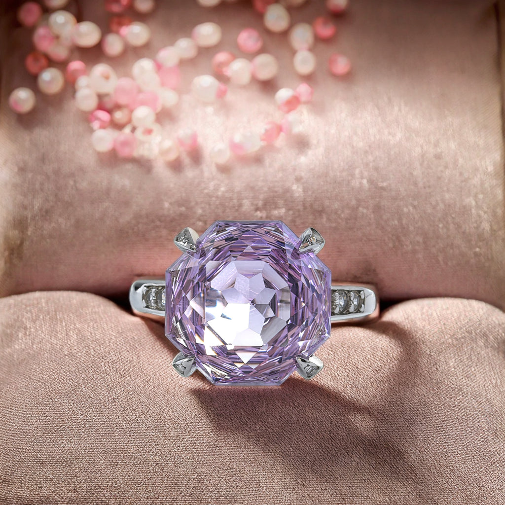 Exquisite 925 Sterling Silver Rose Cut Natural Lavender Amethyst Ring