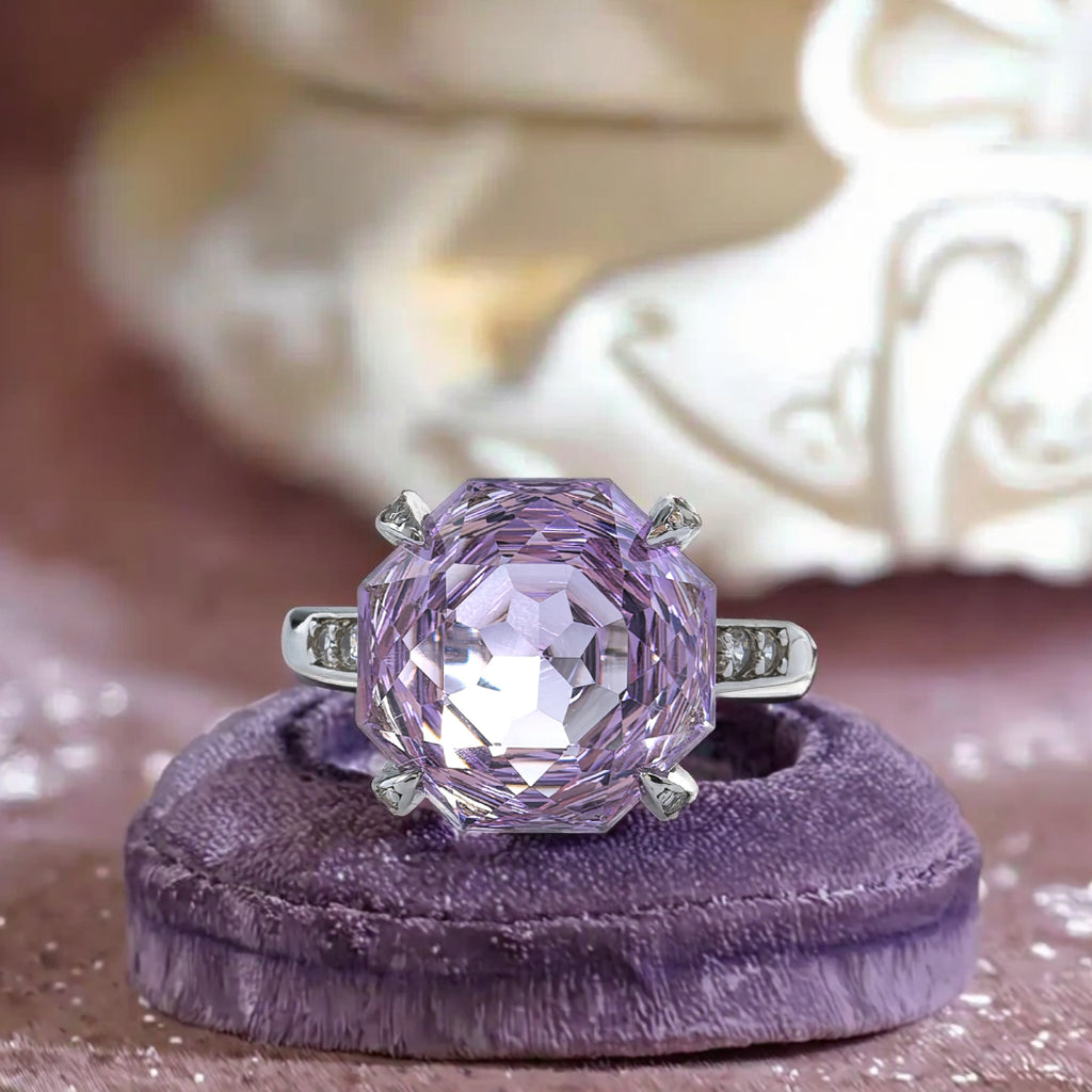 Exquisite 925 Sterling Silver Rose Cut Natural Lavender Amethyst Ring