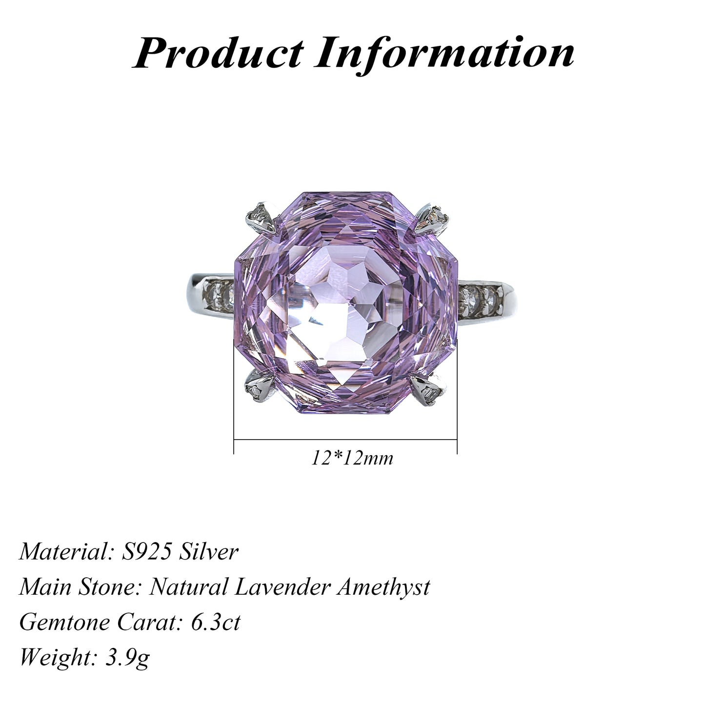Exquisite 925 Sterling Silver Rose Cut Natural Lavender Amethyst Ring