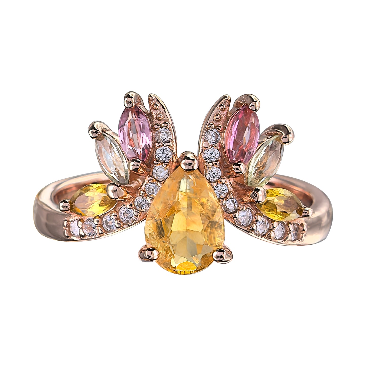 Charming Rose Gold Plated Silver 925 Jewelry Natural Tourmaline Ring