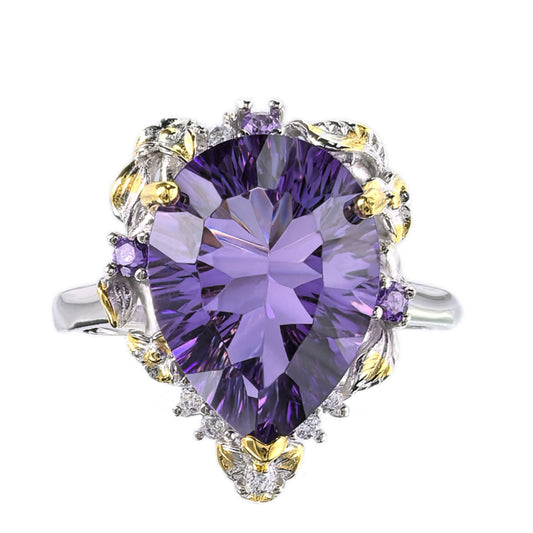 Gorgeous Dual Color Plated Silver 925 Jewelry Natural Amethyst Ring