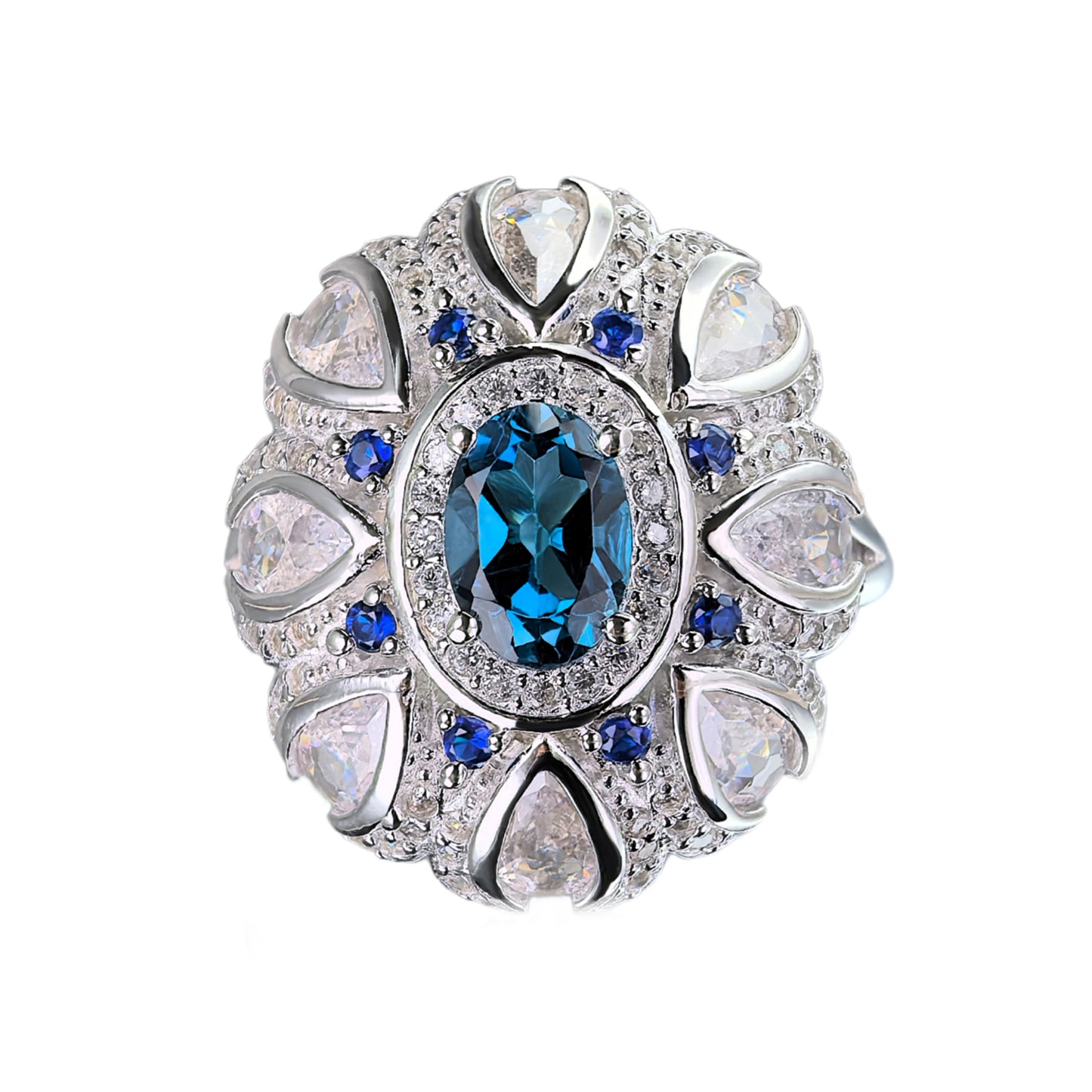 Noble Rhodium Plated 925 Silver Jewelry Natural London Blue Topaz Ring