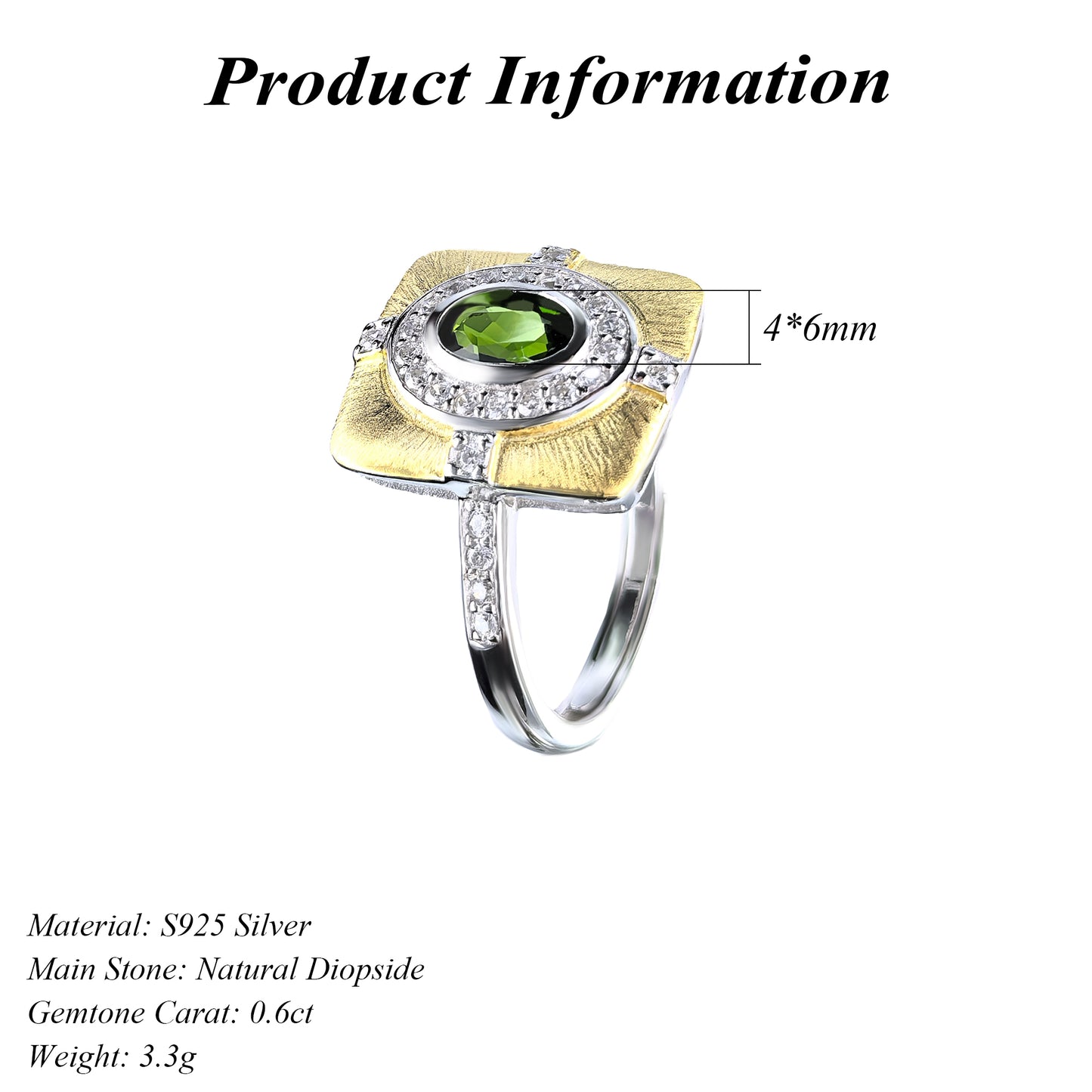 Geometric Couple Ring Oval Cut Resizable 925 Sterling Silver Diopside Ring