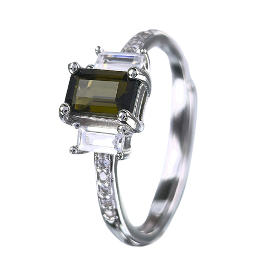 Silver 925 Jewelry Natural Tourmaline Gorgeous Rhodium Plated Emerald Cut Ring
