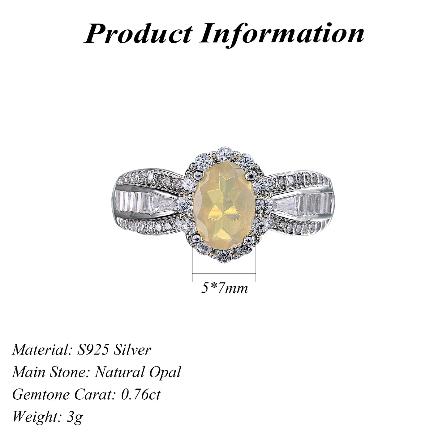 Unique Rhodium Plated Silver 925 Jewelry Natural Opal Ring