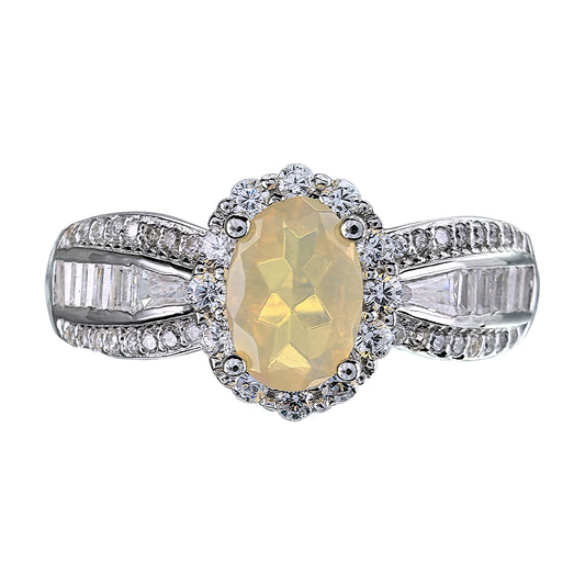 Unique Rhodium Plated Silver 925 Jewelry Natural Opal Ring