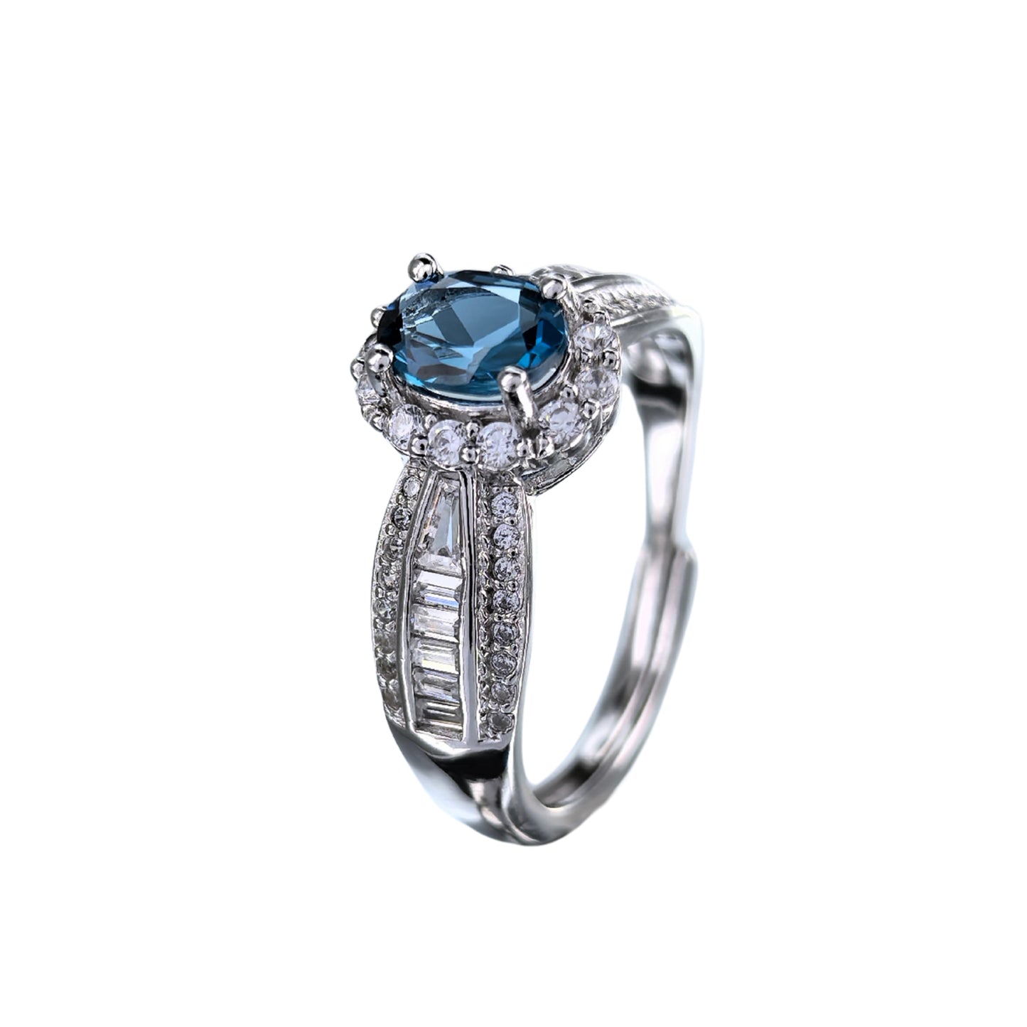 Sparkling Stone Minimalist 925 Sterling Silver London Blue Topaz Ring
