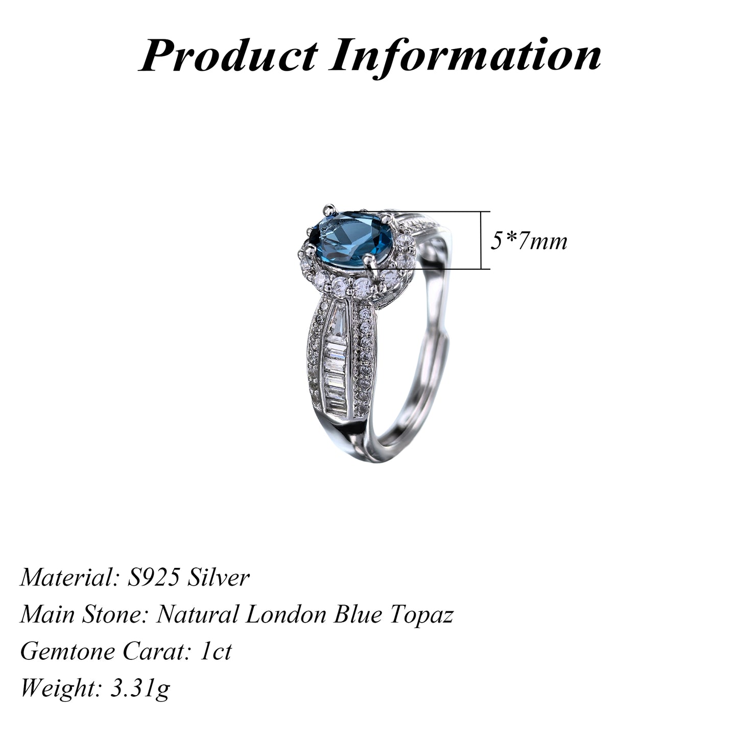 Sparkling Stone Minimalist 925 Sterling Silver London Blue Topaz Ring