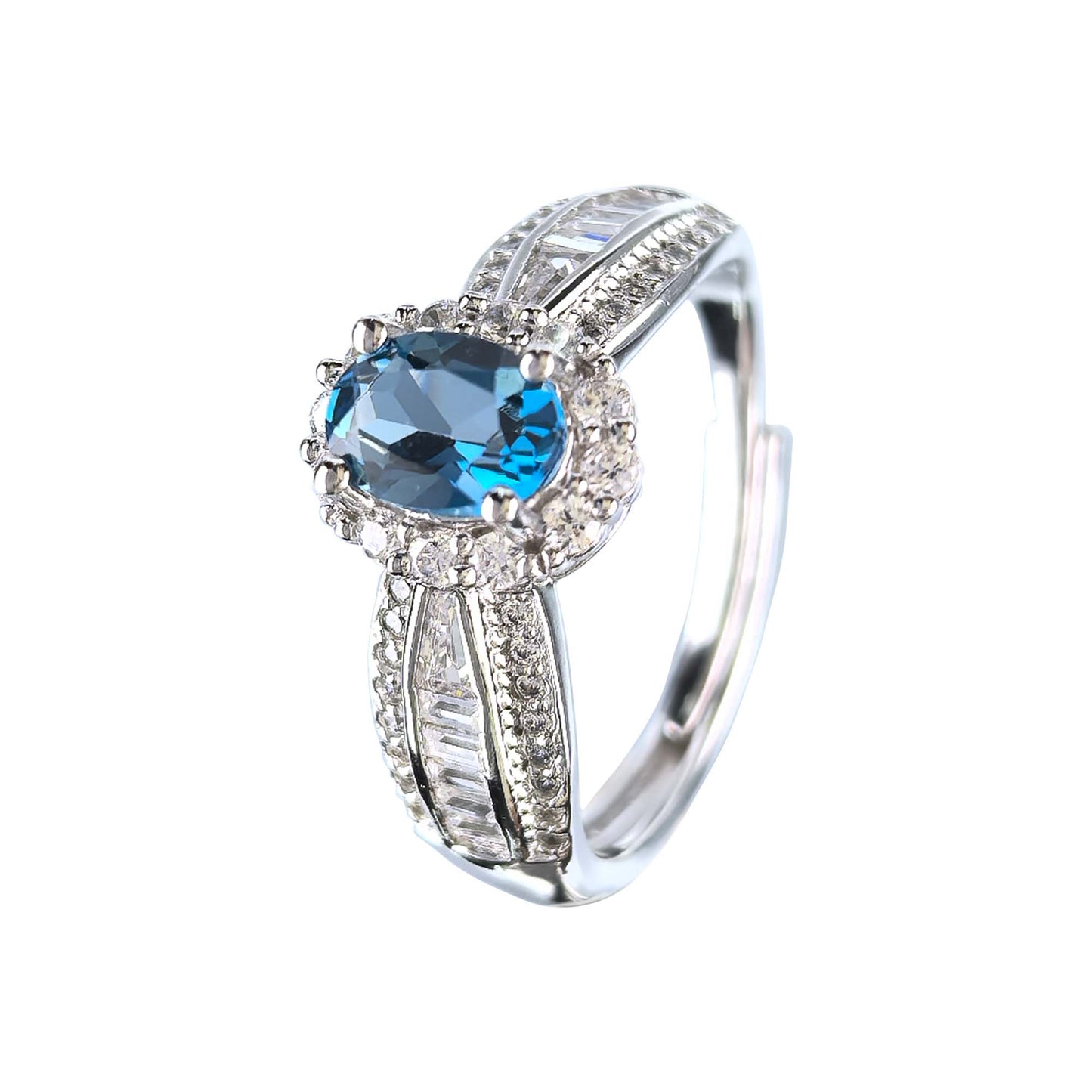 Sparkling Stone Minimalist 925 Sterling Silver London Blue Topaz Ring