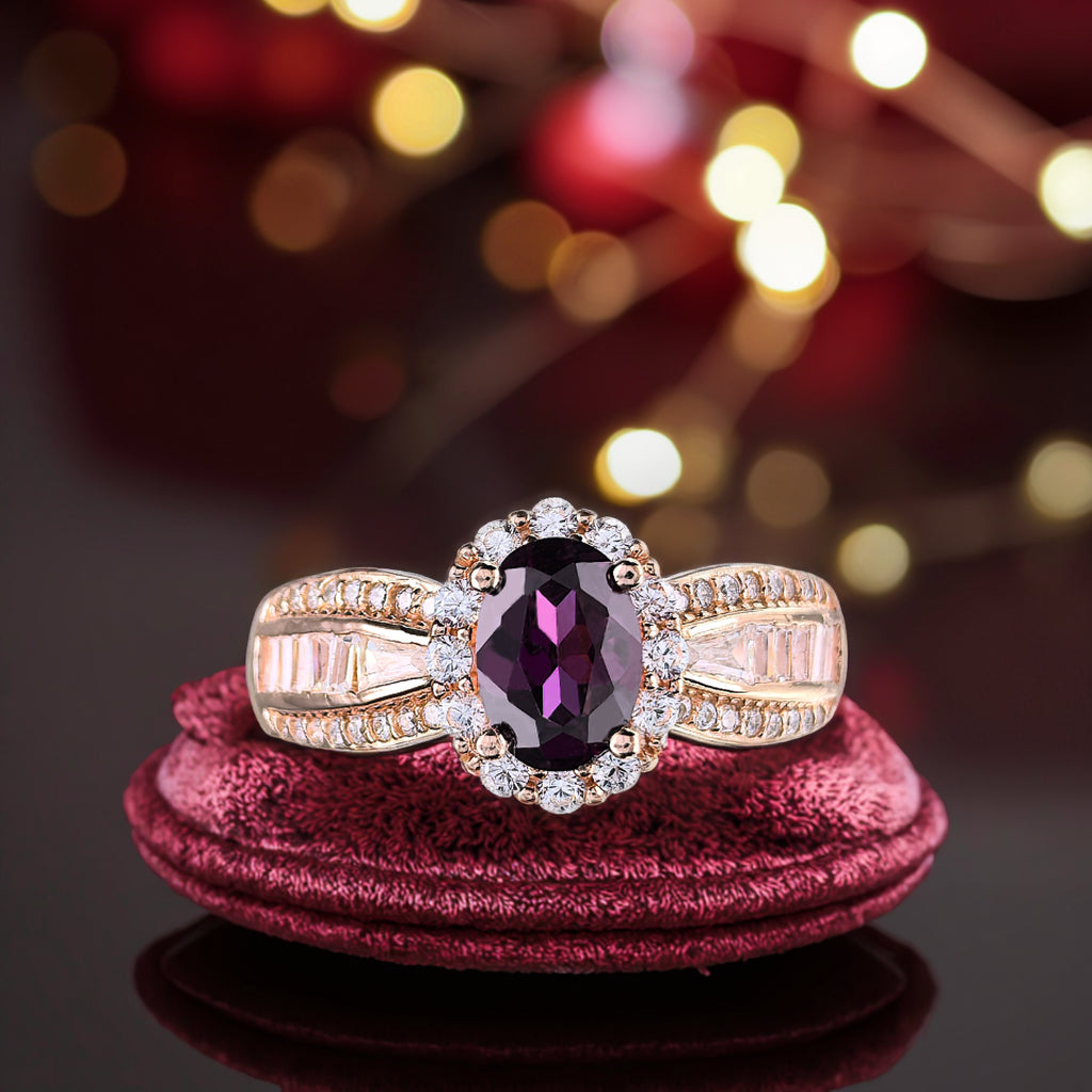 Gorgeous Rose Gold Plated 925 Silver Jewelry Natural Pyrope Ring