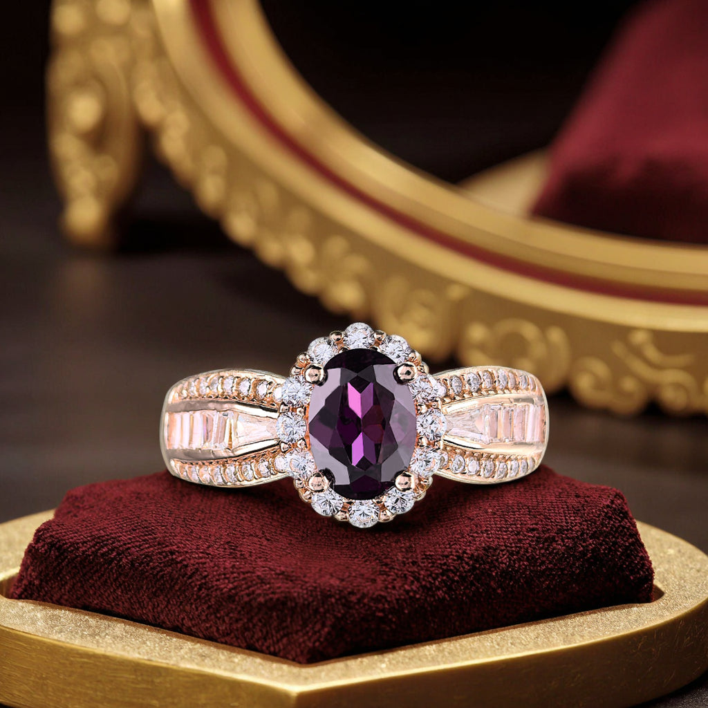 Gorgeous Rose Gold Plated 925 Silver Jewelry Natural Pyrope Ring