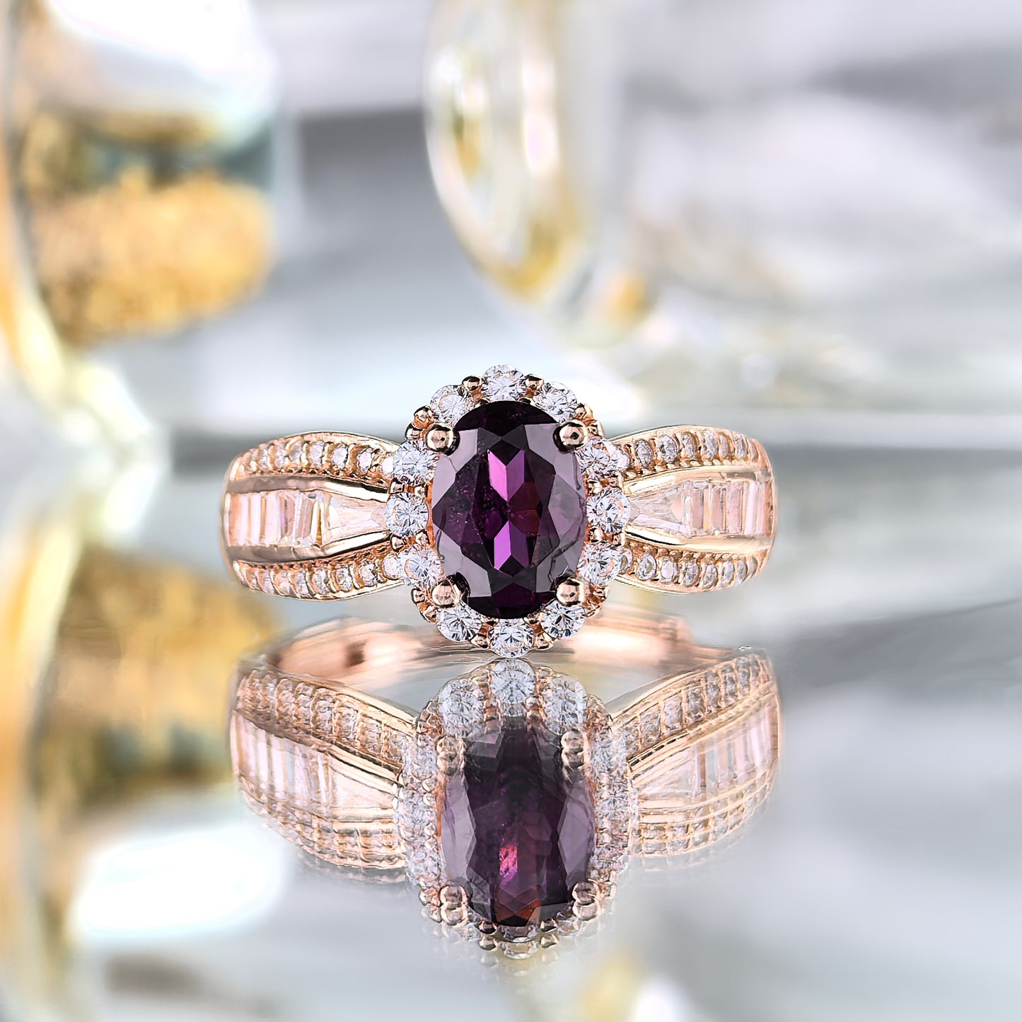 Gorgeous Rose Gold Plated 925 Silver Jewelry Natural Pyrope Ring