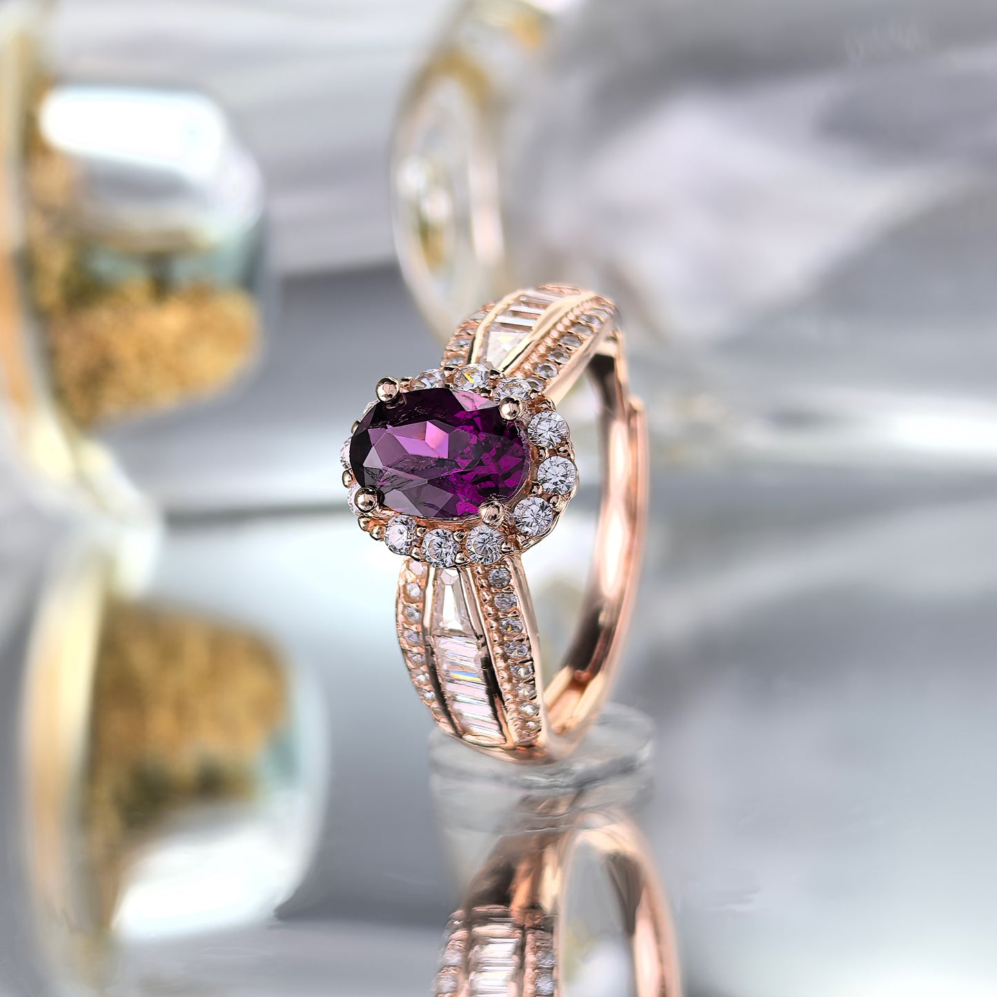 Gorgeous Rose Gold Plated 925 Silver Jewelry Natural Pyrope Ring