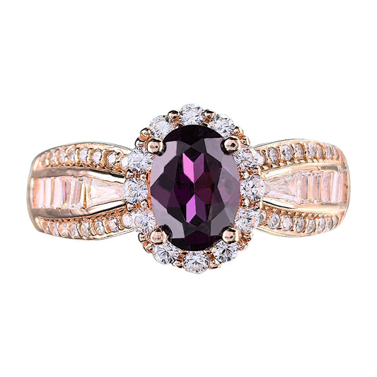 Gorgeous Rose Gold Plated 925 Silver Jewelry Natural Pyrope Ring