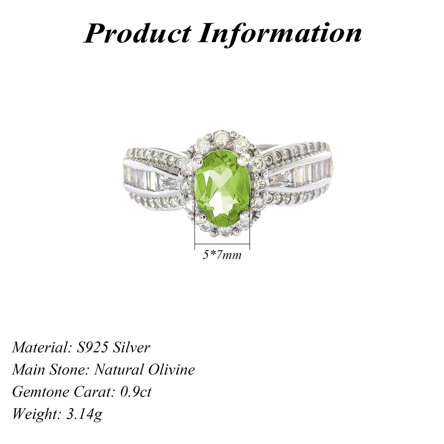 New Timeless Geometric Premium Band 925 Sterling Silver Olivine Ring