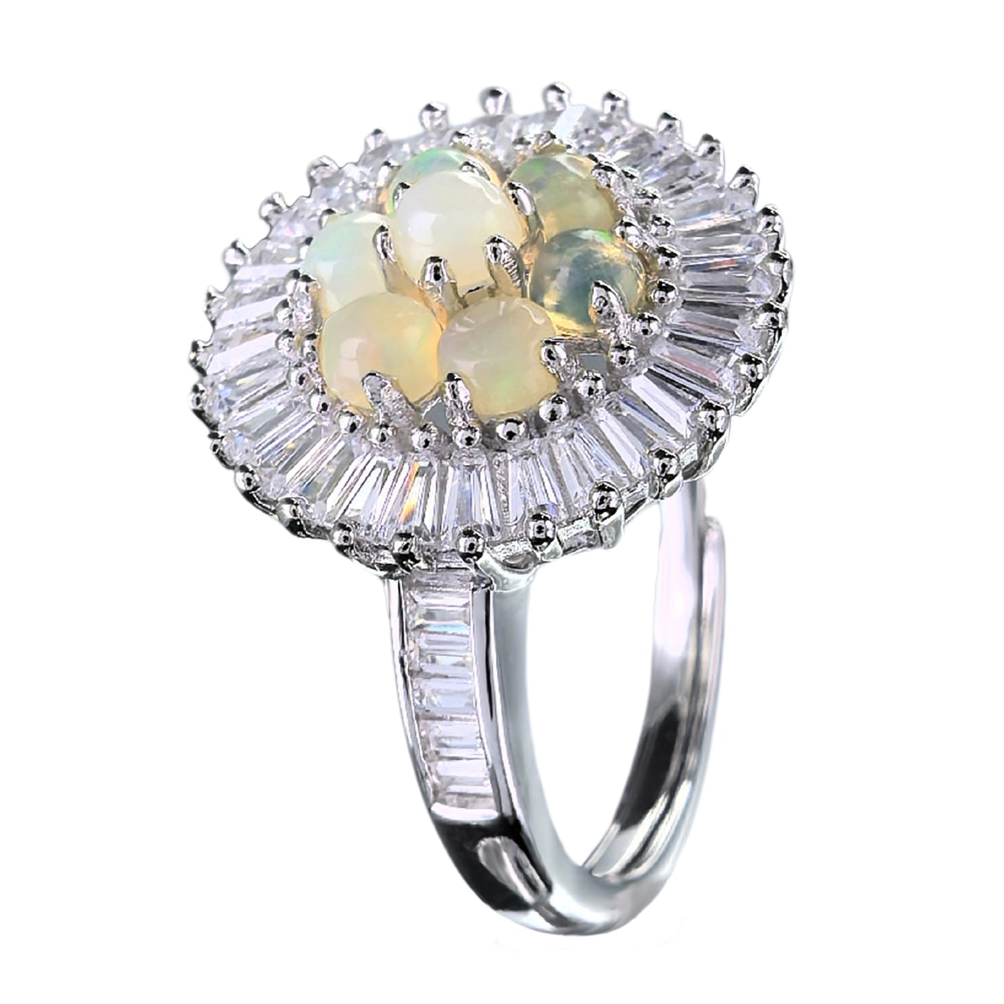 Graceful Rhodium Plated Silver 925 Jewelry Natural Opal Ring