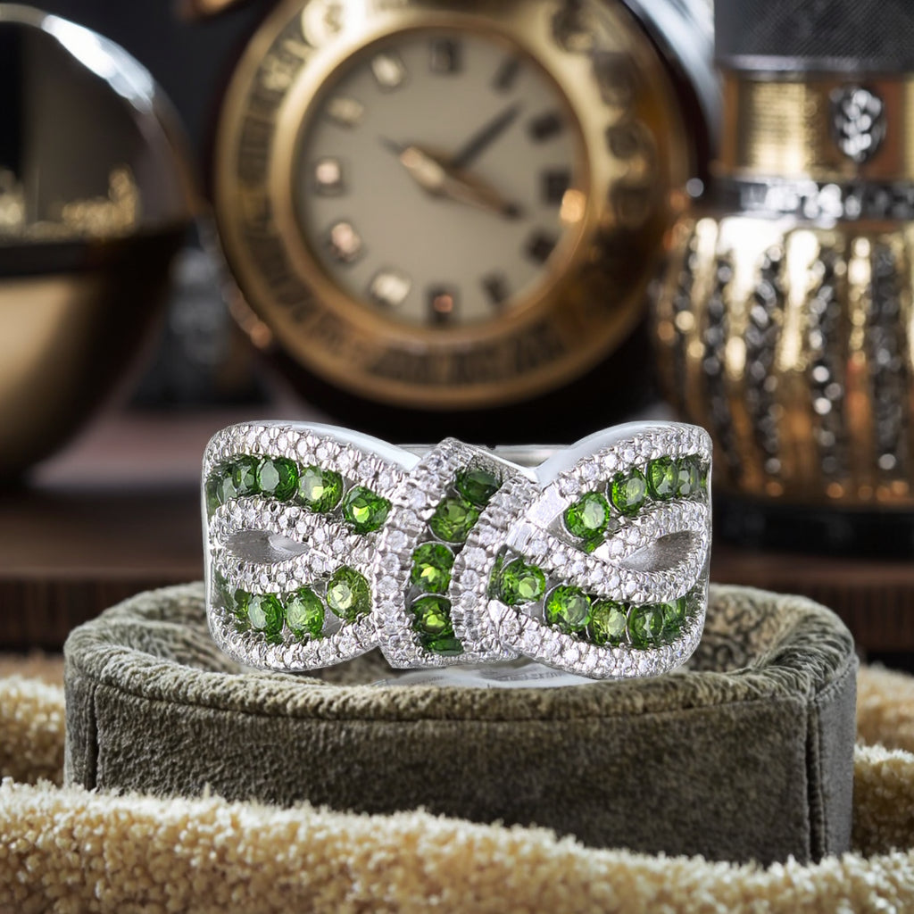 Adjustable Elegant Design 925 Sterling Silver Natural Diopside Ring