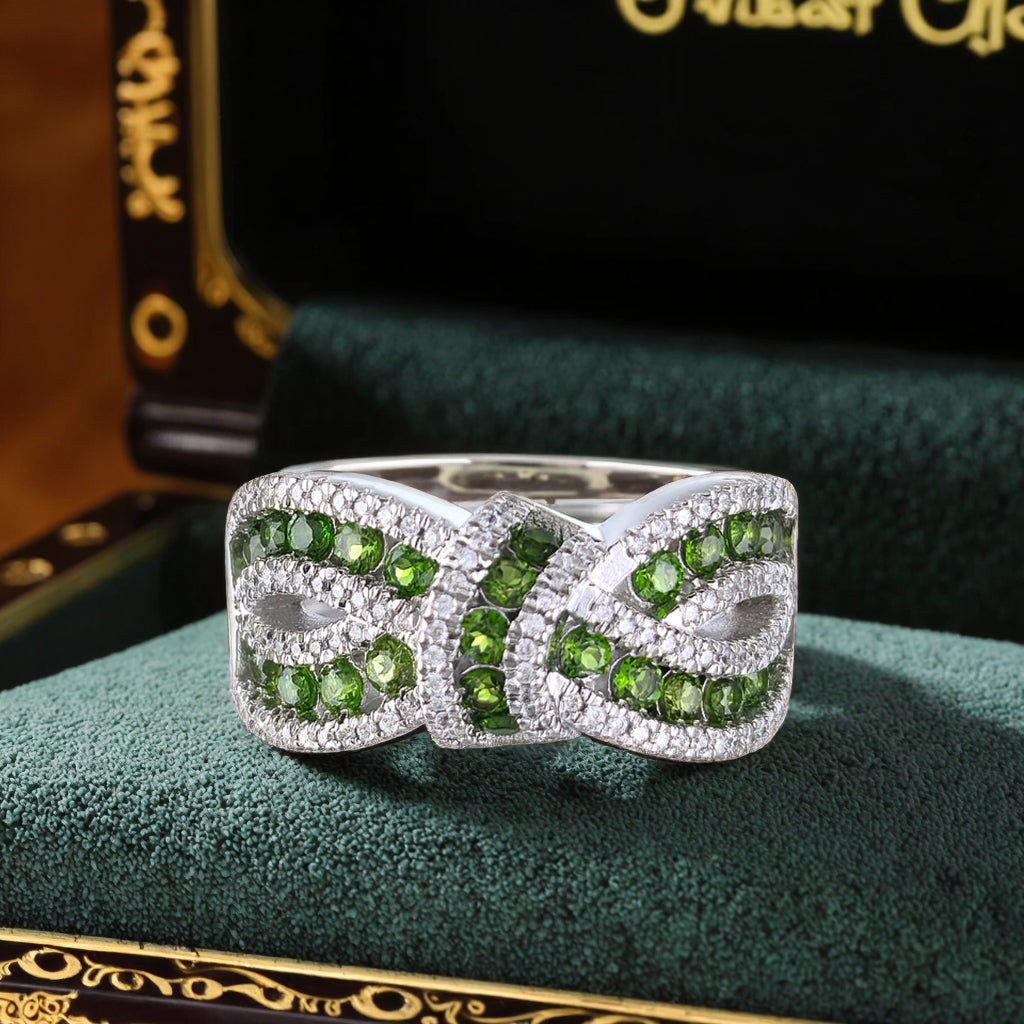Adjustable Elegant Design 925 Sterling Silver Natural Diopside Ring