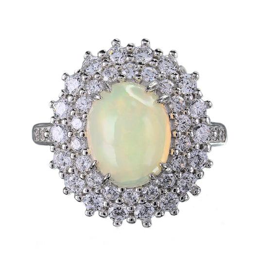 Exquisite Rhodium Plated Silver 925 Jewelry Natural Opal Ring