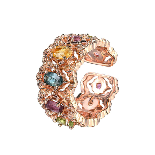 Elegant Rose Gold Plated 925 Silver Jewelry Natural Tourmaline Ring