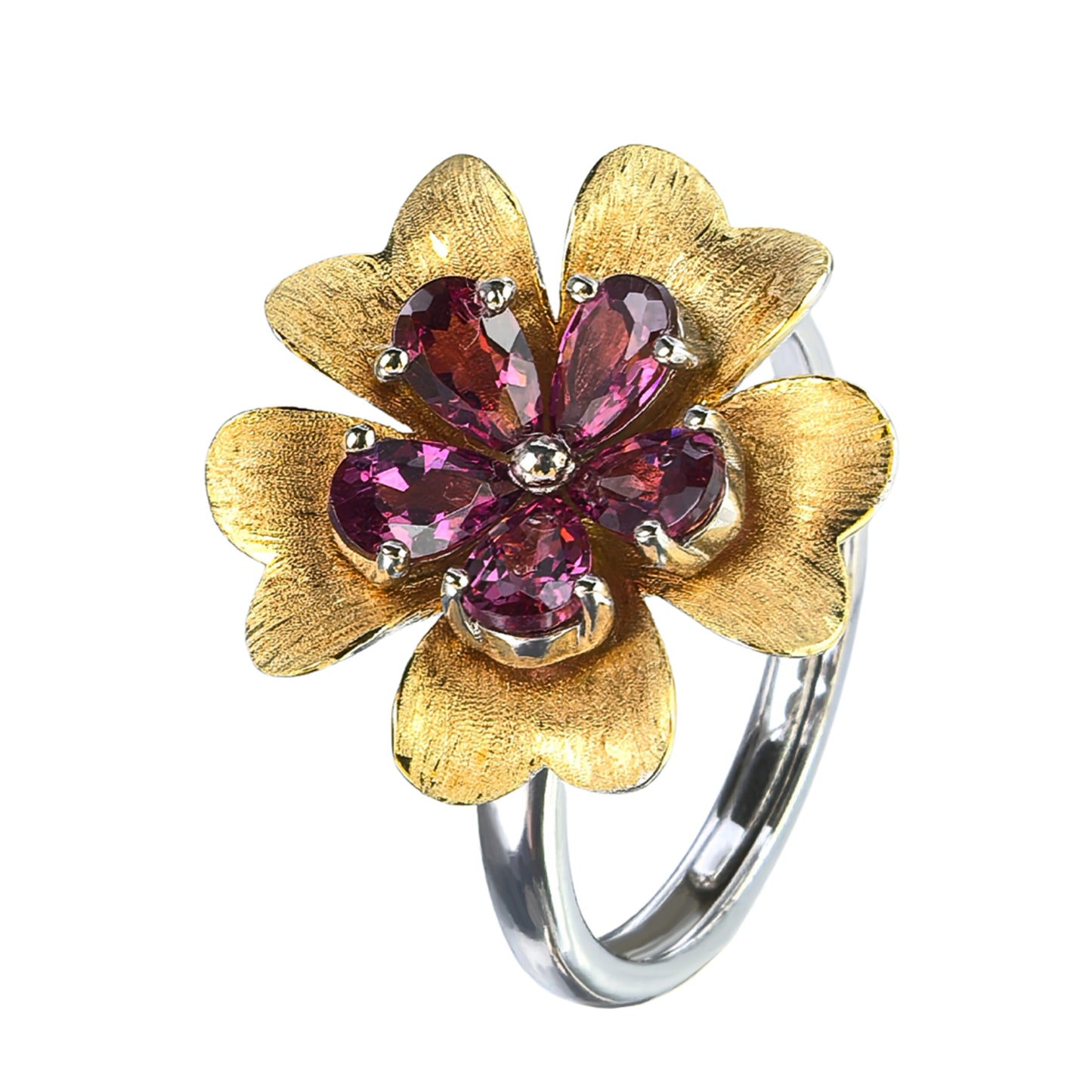 Elegant Dual Color Plated Silver 925 Jewelry Natural Pyrope Flower Jewelry Set