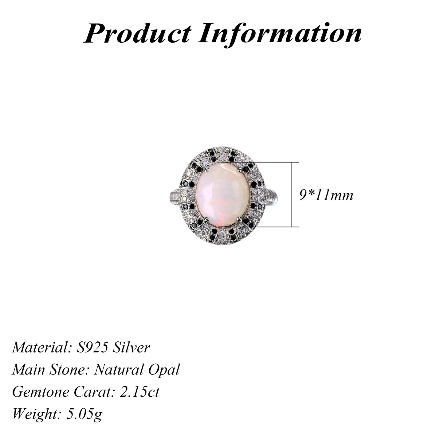 Noble Vintage Rhodium & Silver 925 Jewelry Natural Opal Ring