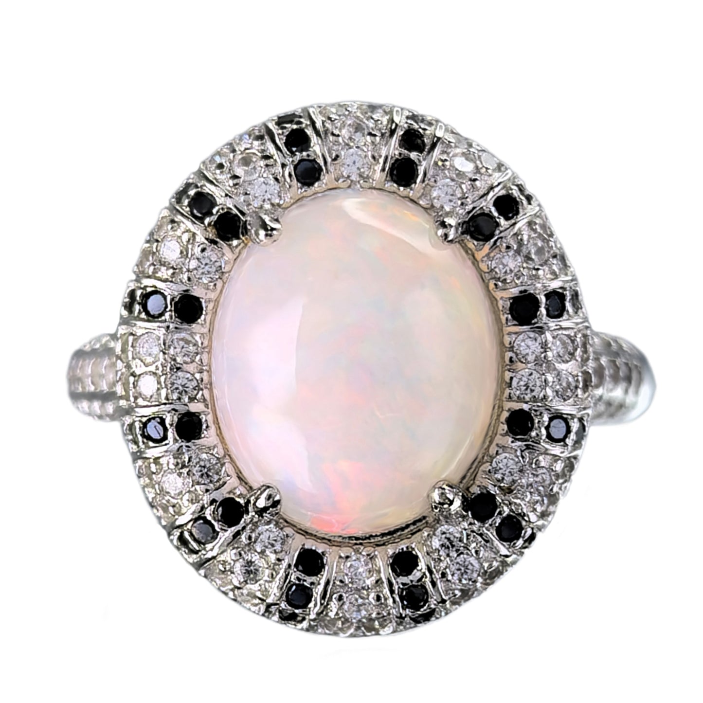 Noble Vintage Rhodium & Silver 925 Jewelry Natural Opal Ring