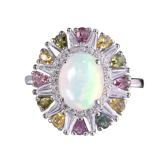 Sparkling Natural Opal Gemstone Handcrafted 925 Sterling Silver Opal Ring