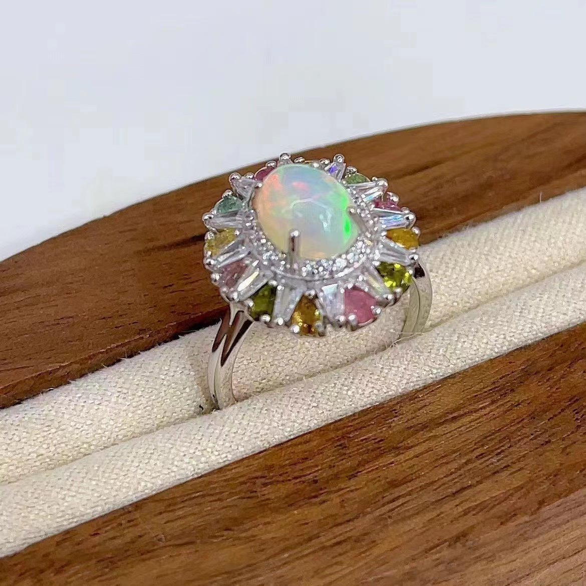 Sparkling Natural Opal Gemstone Handcrafted 925 Sterling Silver Opal Ring