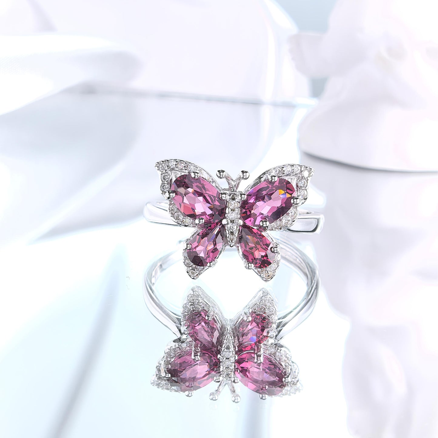 Charming 925 Rhodium Plated Natural Pyrope Garnet Jewelry Set