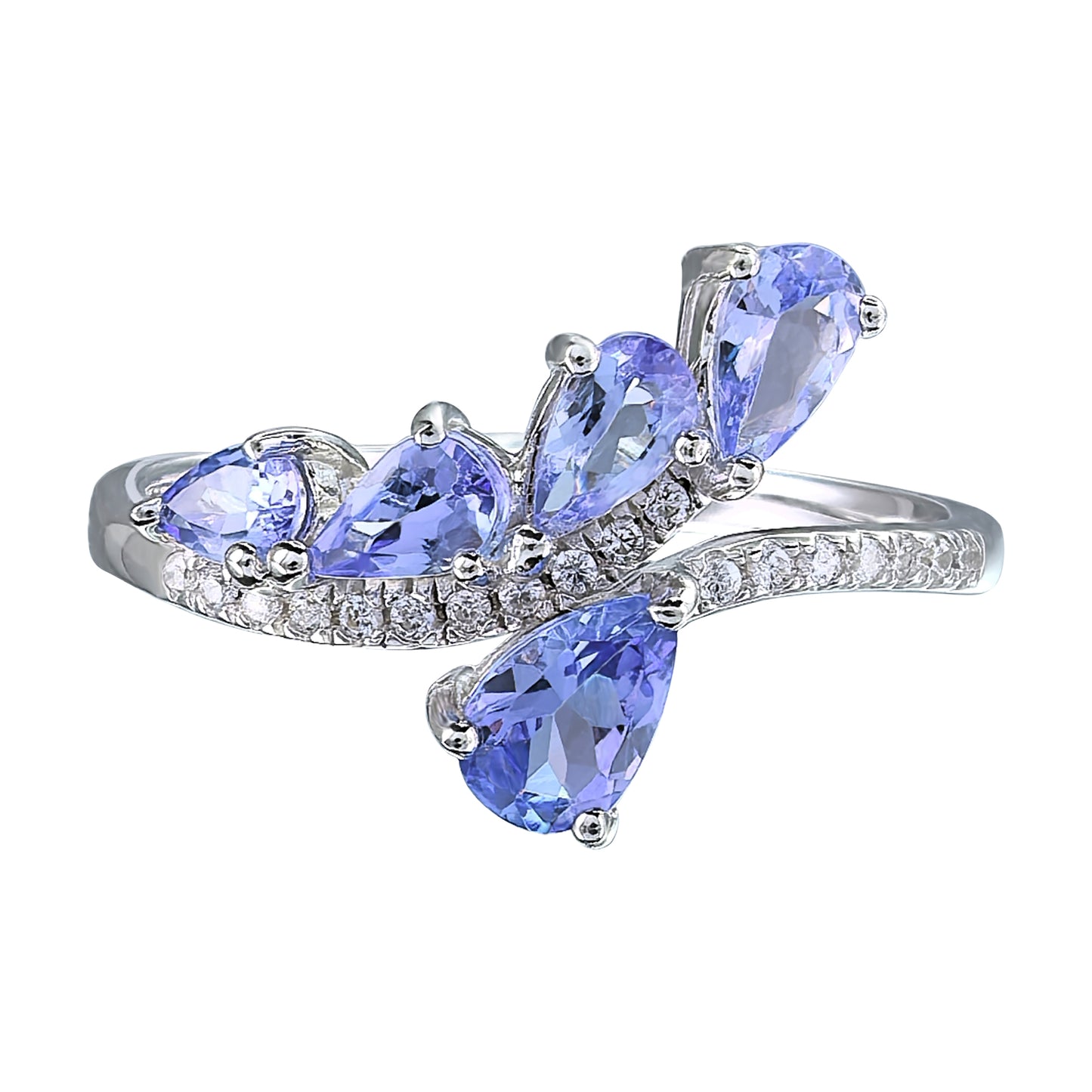 Elegant Rhodium Plated Silver 925 Natural Tanzanite Ring