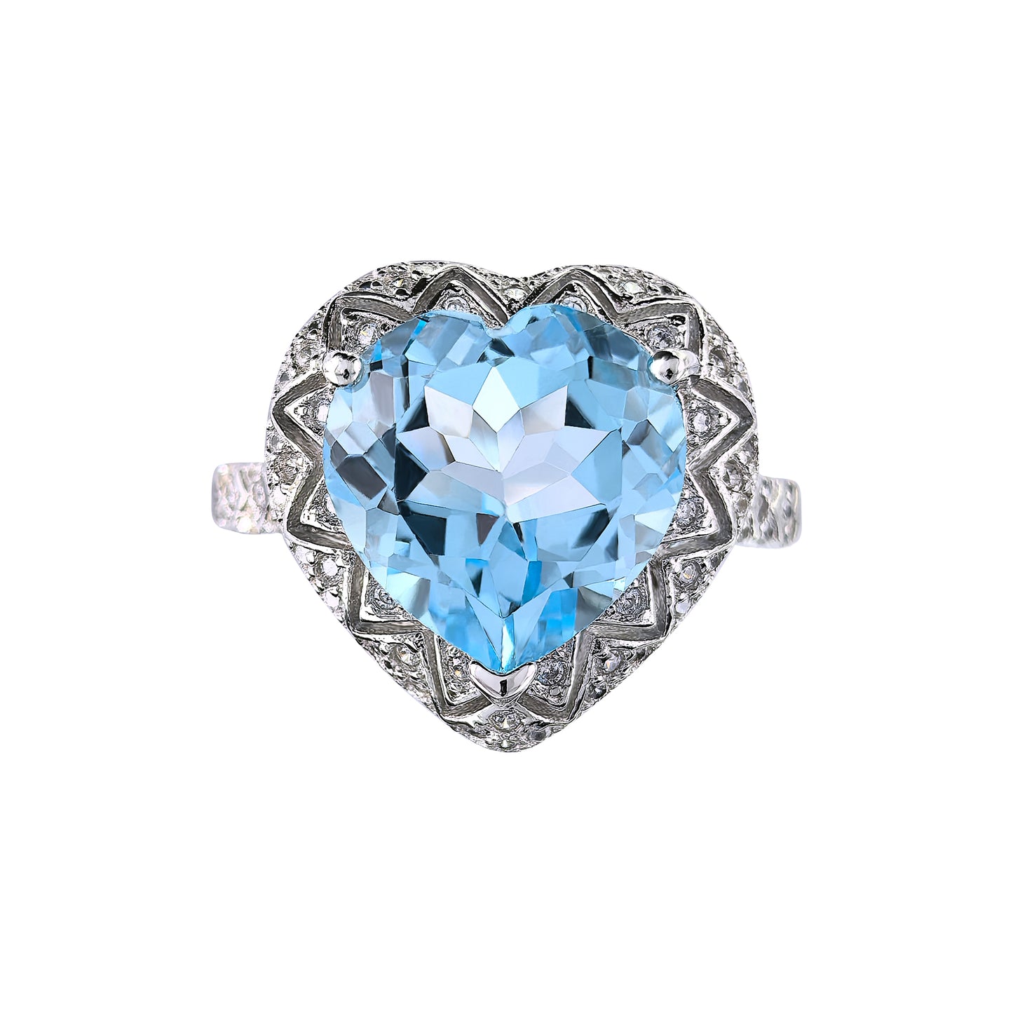 Romantic Rhodium Plated 925 Silver Natural Sky Blue Topaz Heart Cut Set