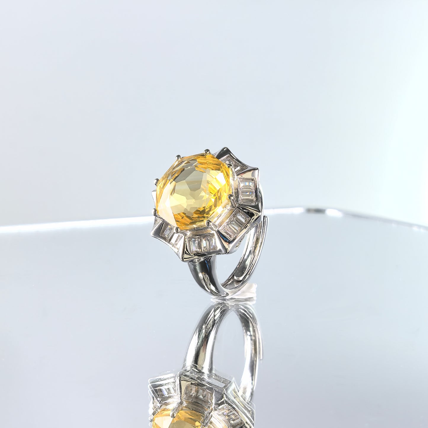 Graceful Rhodium Plated Natural Citrine 925 Silver Jewelry Set