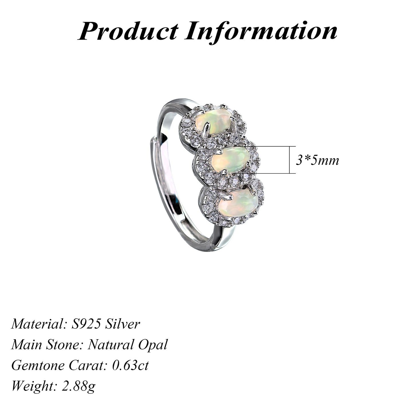 Exquisite Rhodium Plated 925 Sterling Silver Natural Opal Ring