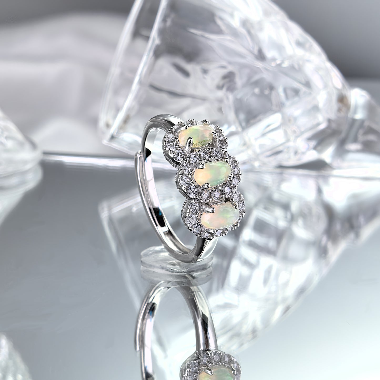 Exquisite Rhodium Plated 925 Sterling Silver Natural Opal Ring