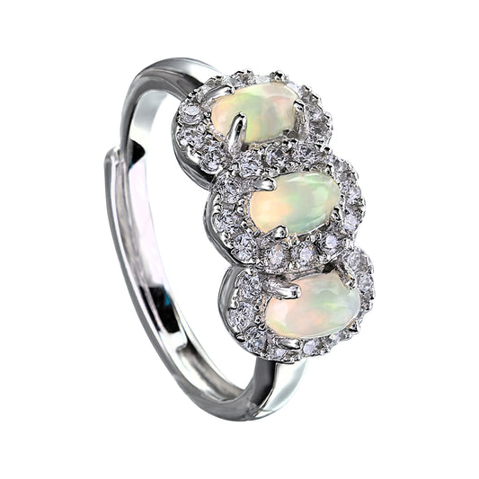 Exquisite Rhodium Plated 925 Sterling Silver Natural Opal Ring
