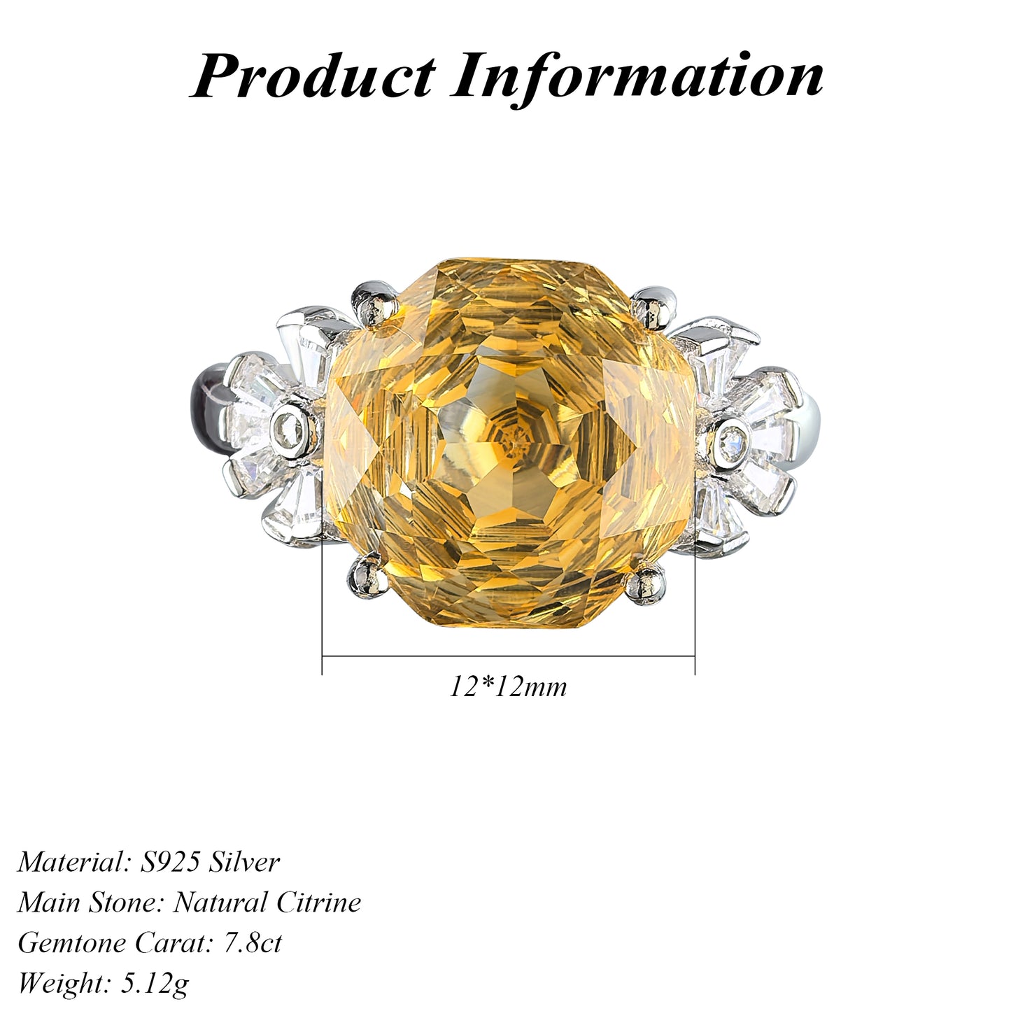 New Design Exclusive 925 Sterling Silver Natural Citrine Ring