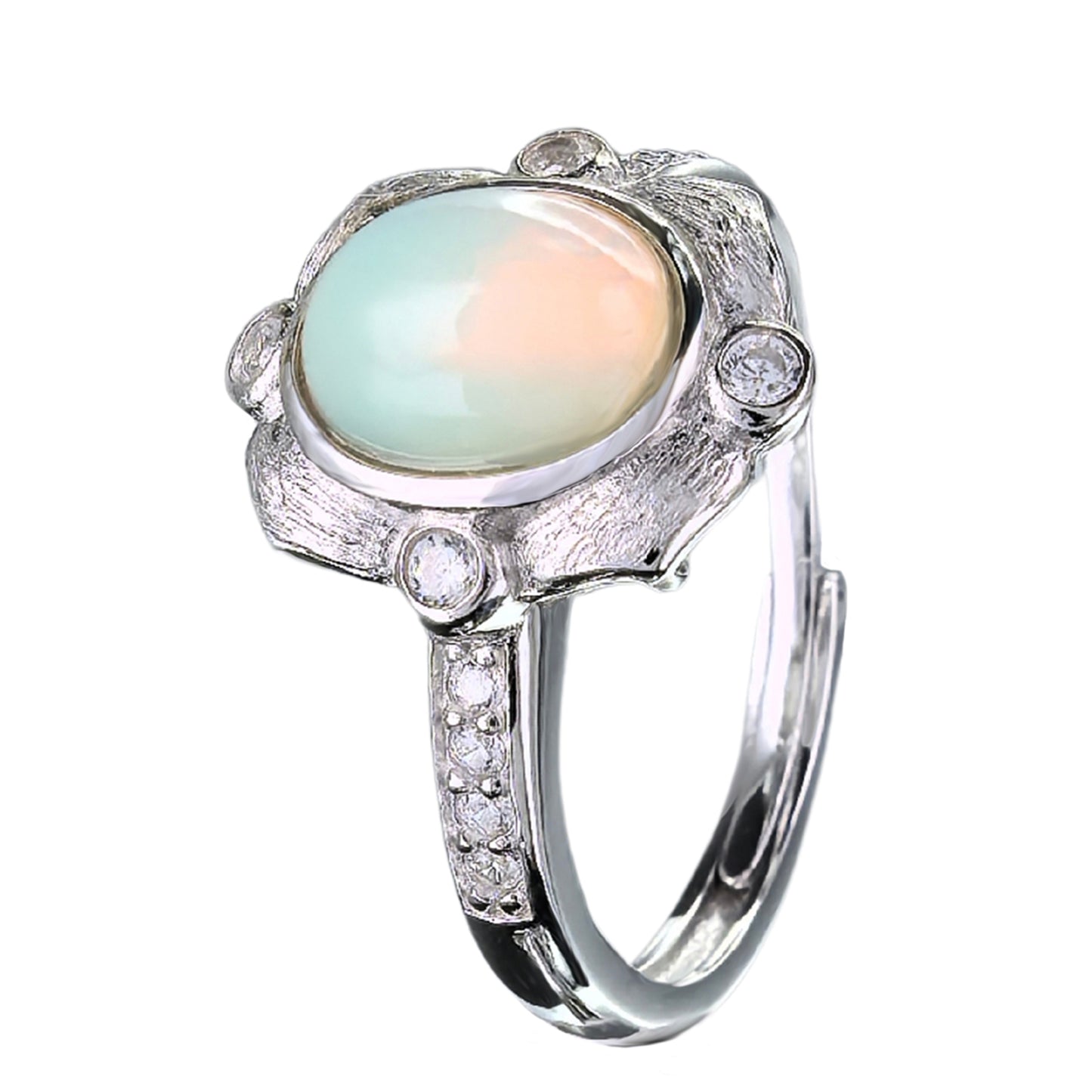 Unique Rhodium Plated Silver 925 Trendy Oval Cut Natural Opal Gemstone Ring