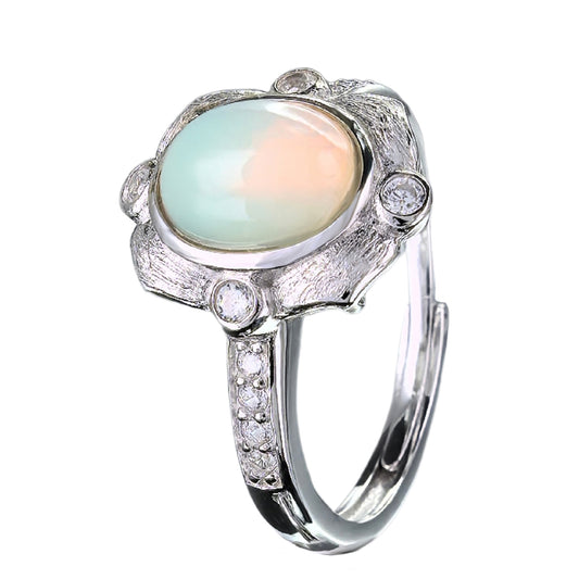 Unique Rhodium Plated Silver 925 Trendy Oval Cut Natural Opal Gemstone Ring